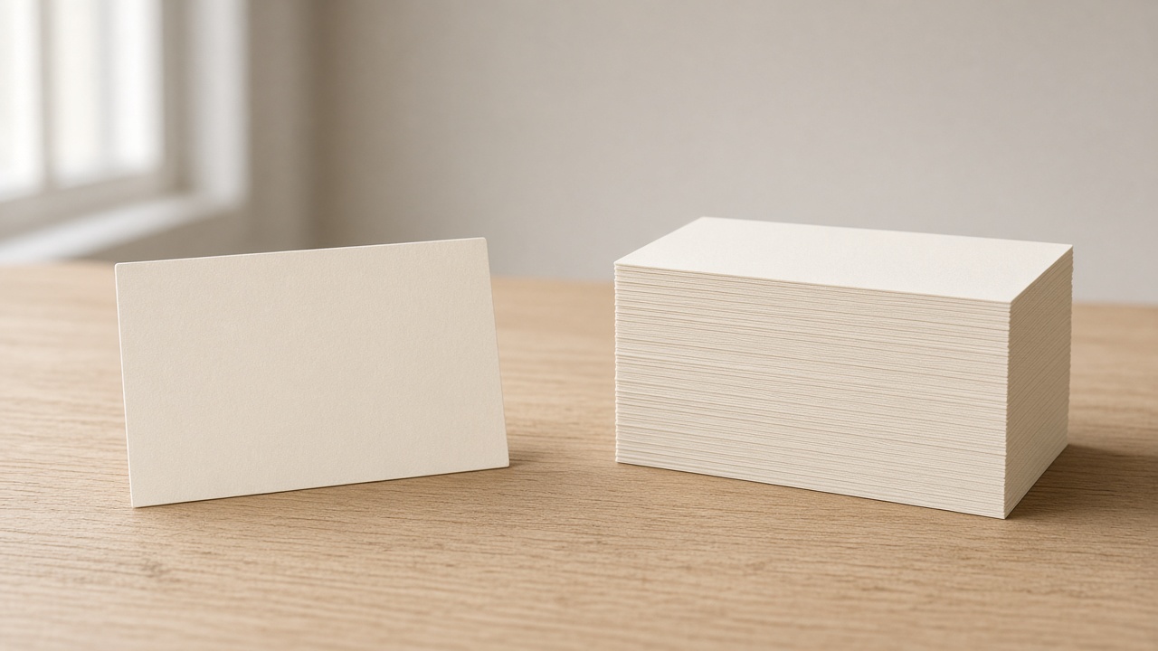 A single blank card beside a small stack of blank cards