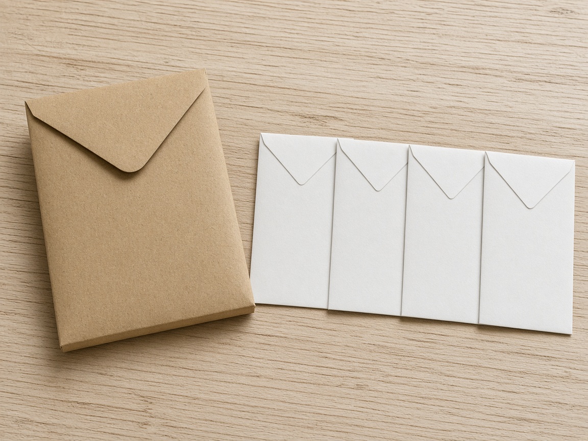 A closer view of a thick envelope next to several thin ones