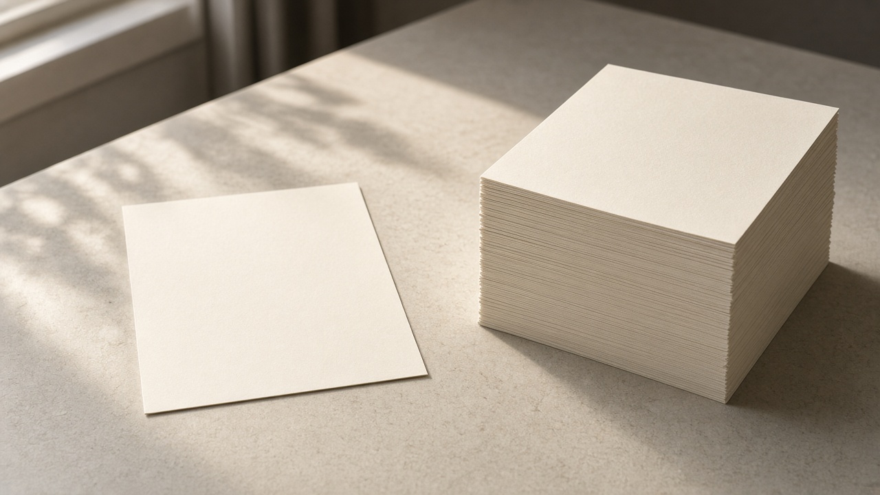 One blank sheet beside a tall stack of blank sheets