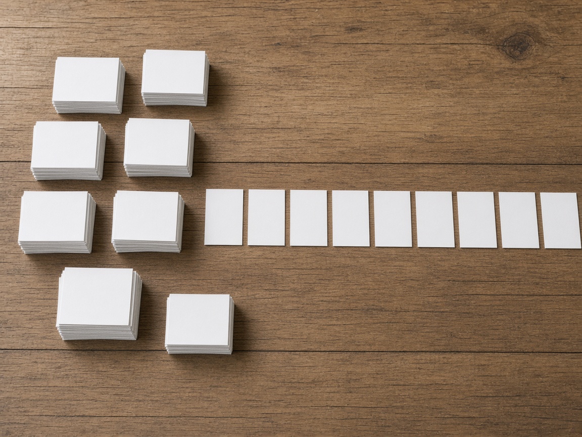 A closer view of grouped cards next to a single row of cards