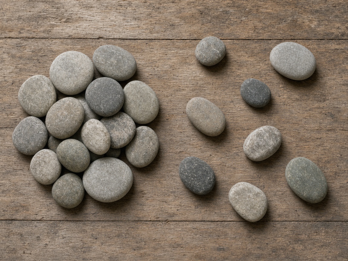 A closer view of a clustered group of stones next to a loose pile