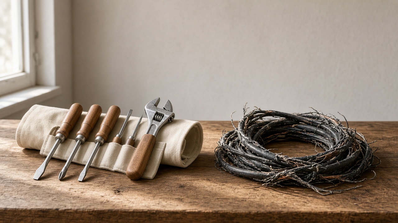 A neat toolkit beside a frayed cable