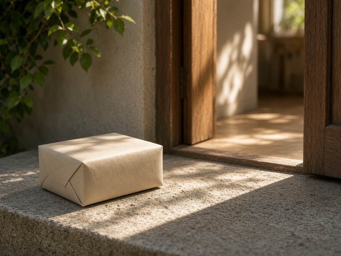 A closer view of an unlabeled box next to an open door