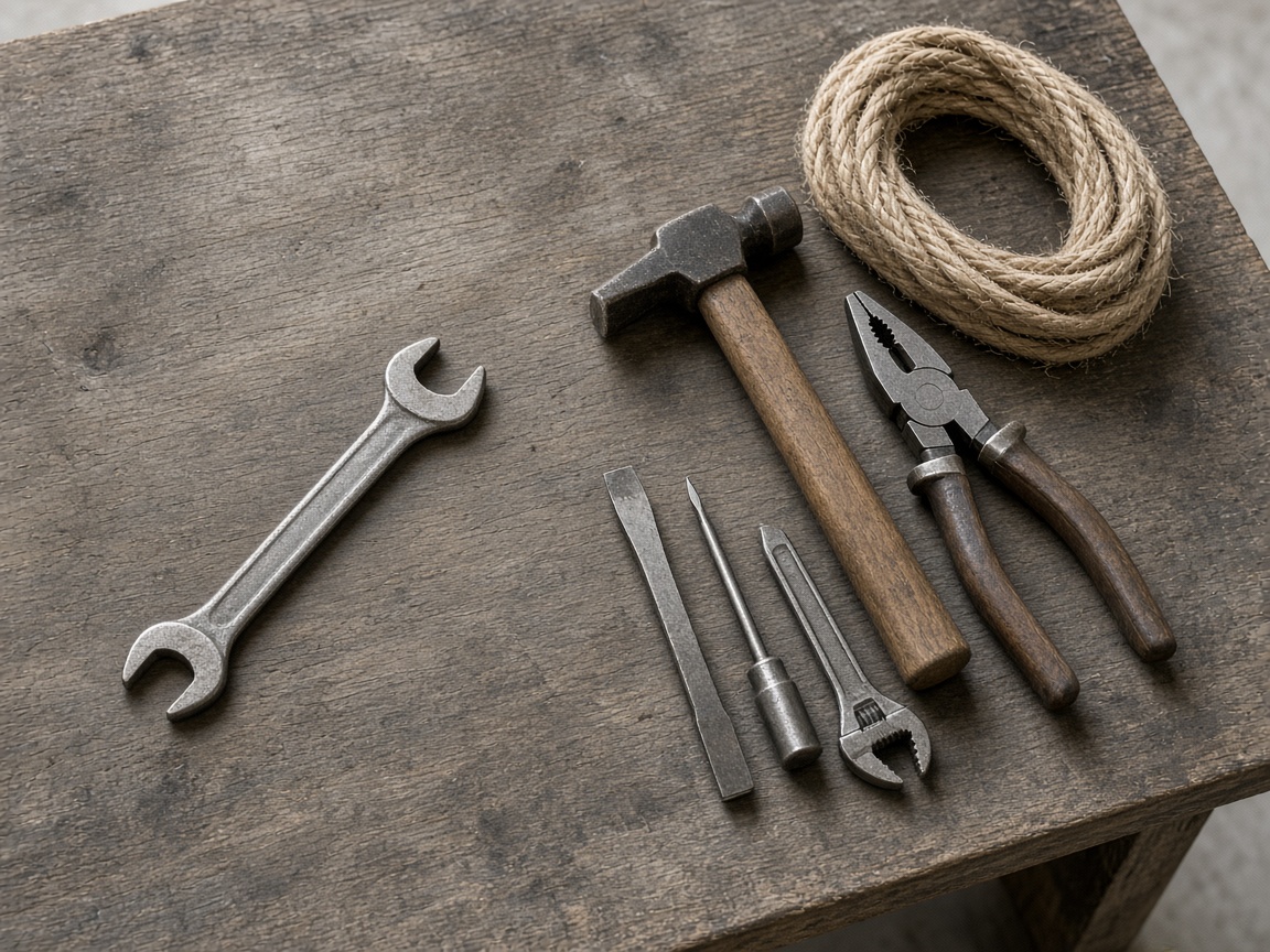 A closer view of one tool next to a row of other tools