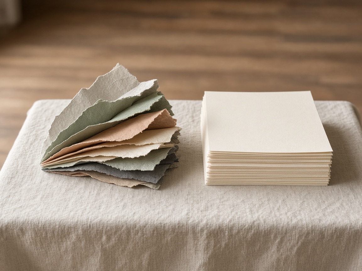 A closer view of a handmade paper form next to identical blank sheets