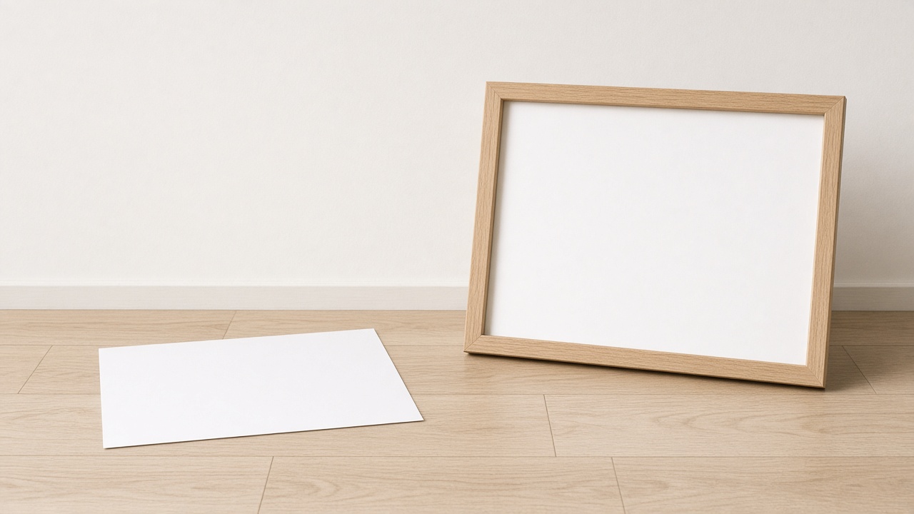 A loose blank sheet beside a single framed blank board