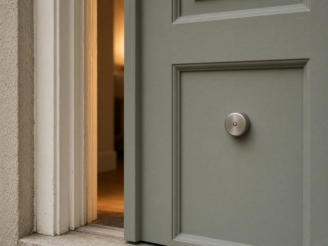 A closer view of a simple doorbell on a plain door
