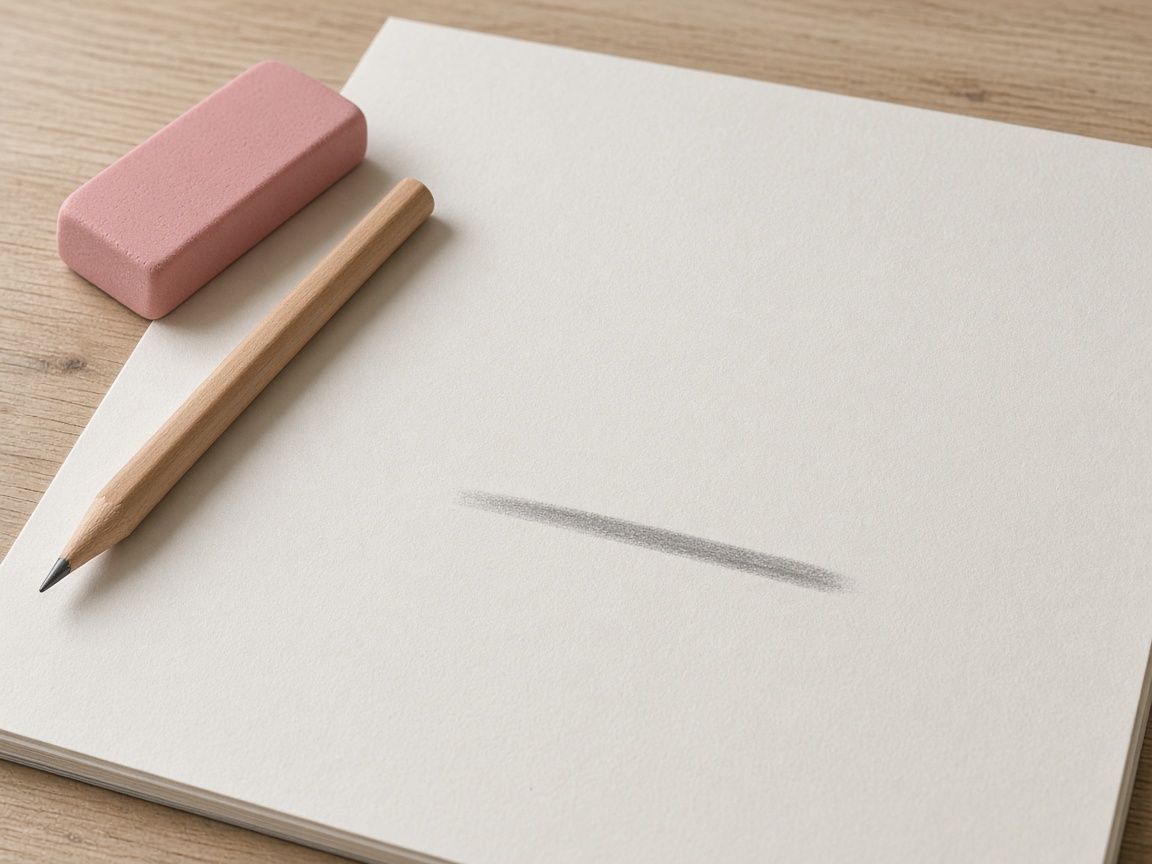 A closer view of an eraser and a pencil on blank paper