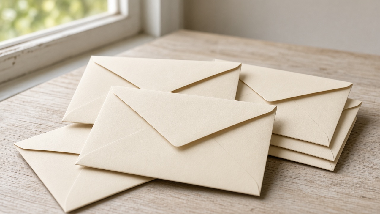 A small stack of sealed blank envelopes with no addresses