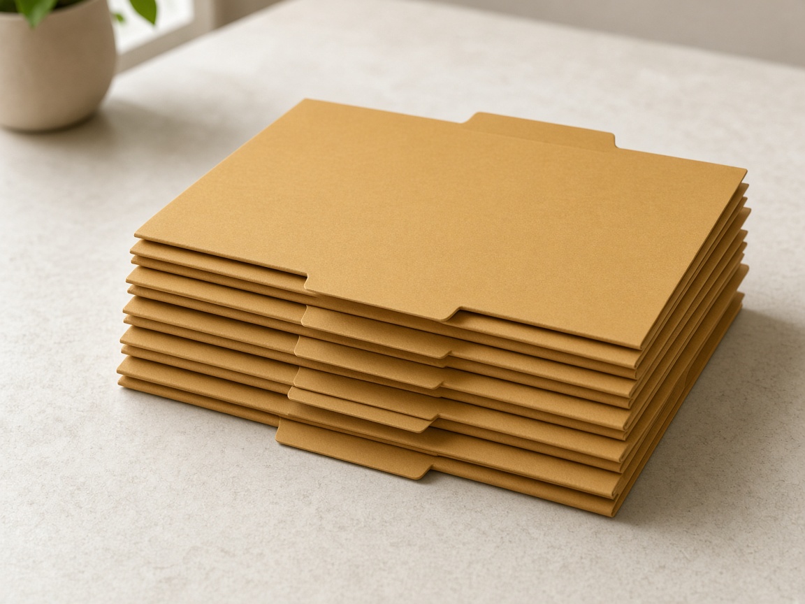 A closer view of matching plain folders in a neat row