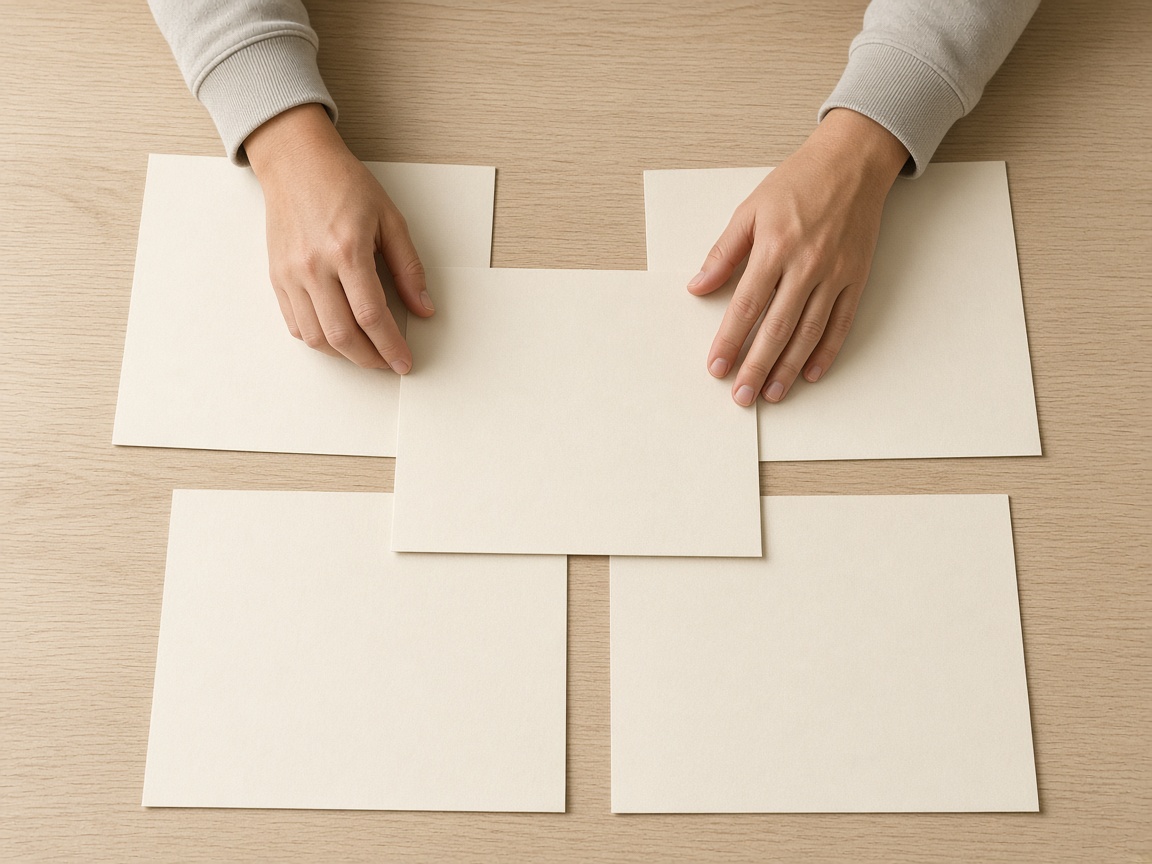 A closer view of blank page-sized sheets on a table