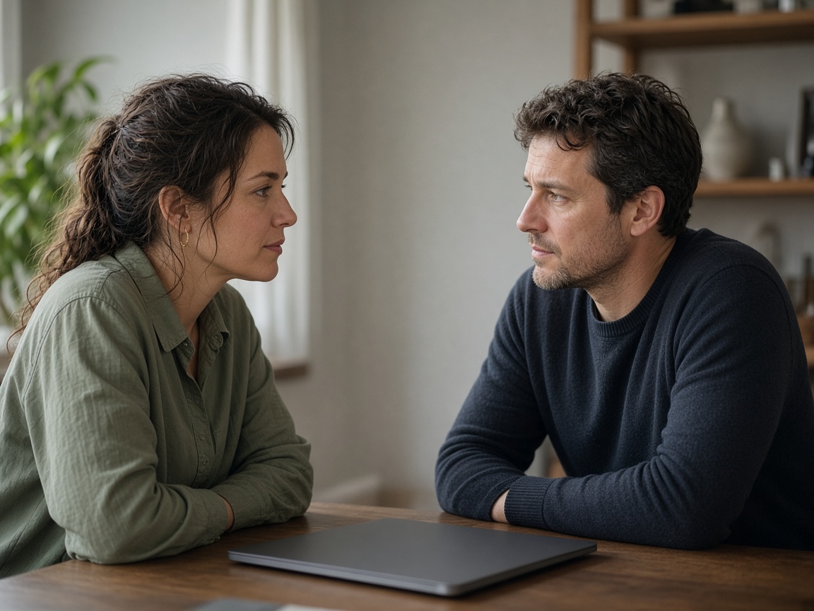 A closer view of two people and a shut laptop