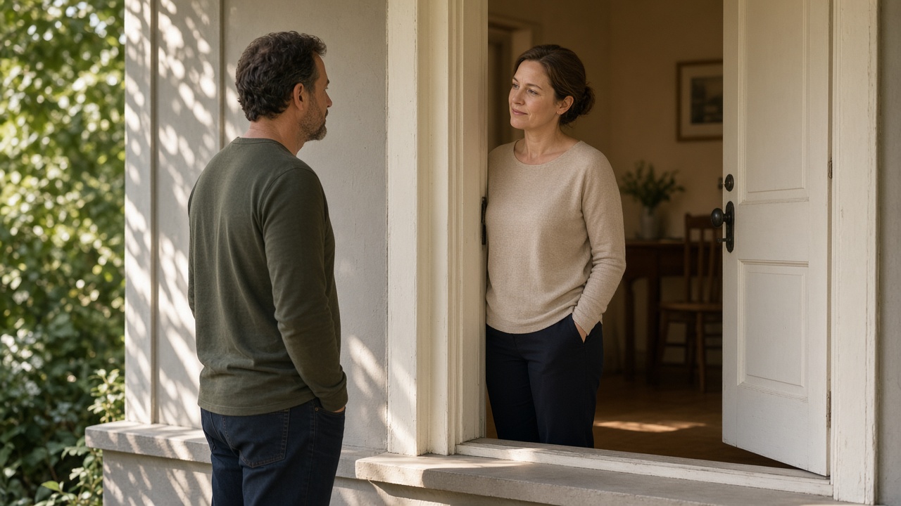 Two adults standing at an open doorway