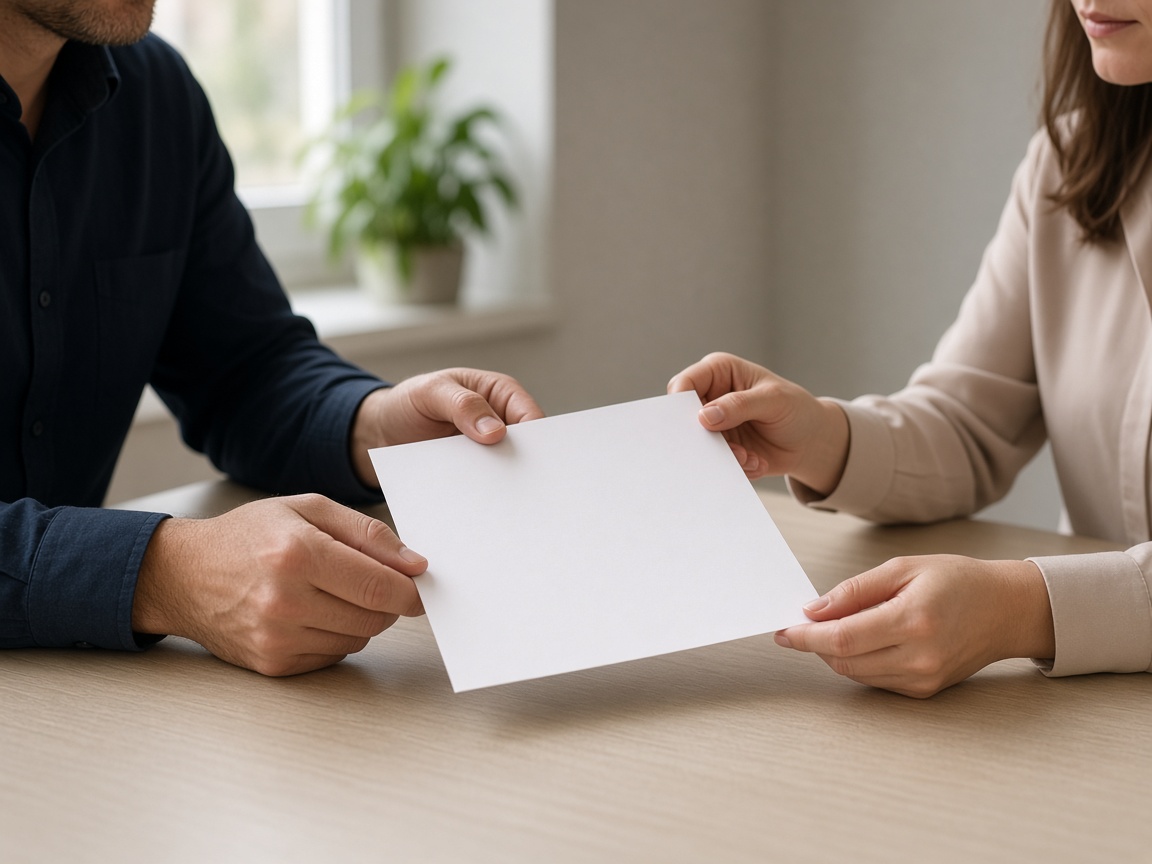 A closer view of hands aligning one blank sheet