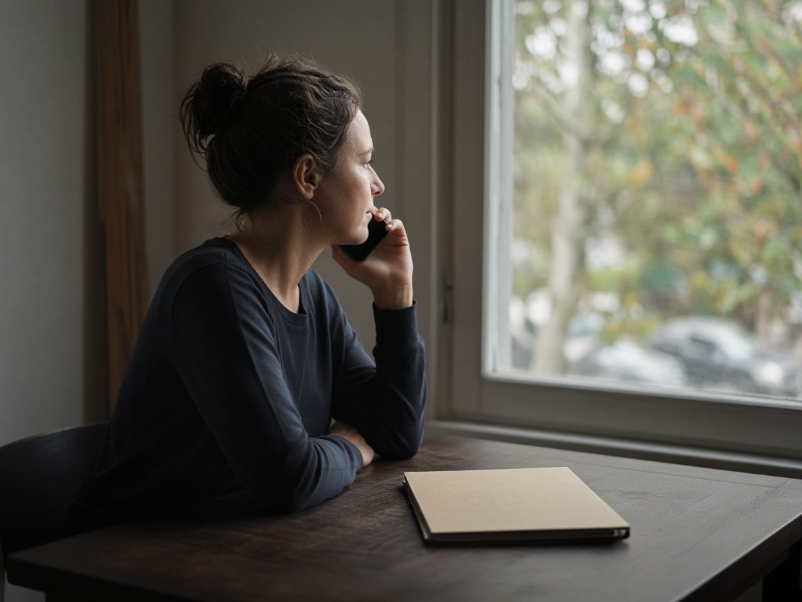 A person on the phone at a desk, a folder still closed.