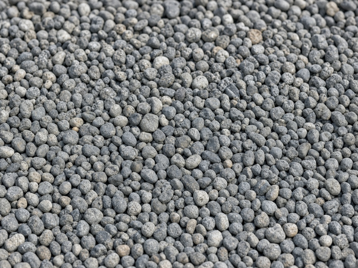 Tiny gray pebbles cover a surface edge to edge.