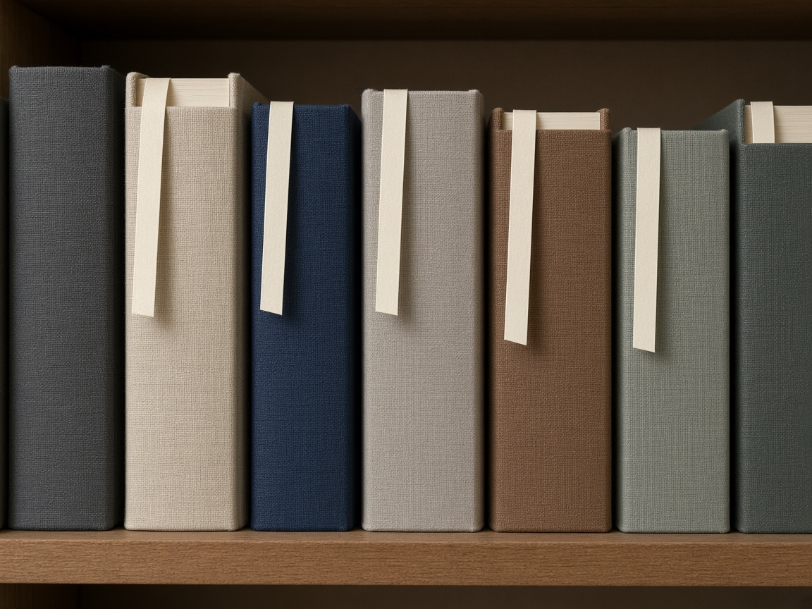 Plain books with blank bookmarks sticking out of the pages.