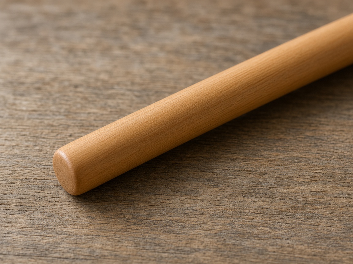 A smooth handmade wooden handle fills the frame, with no marks.