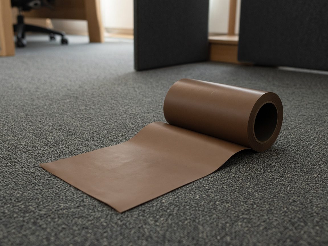 Plain brown floor tape unrolled across an office carpet.