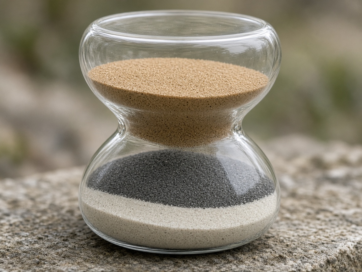 Three natural bands of sand show through a clear glass.