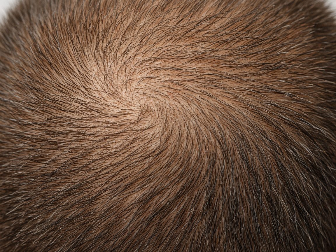A scalp with short hair in even light, with no marks drawn on it.