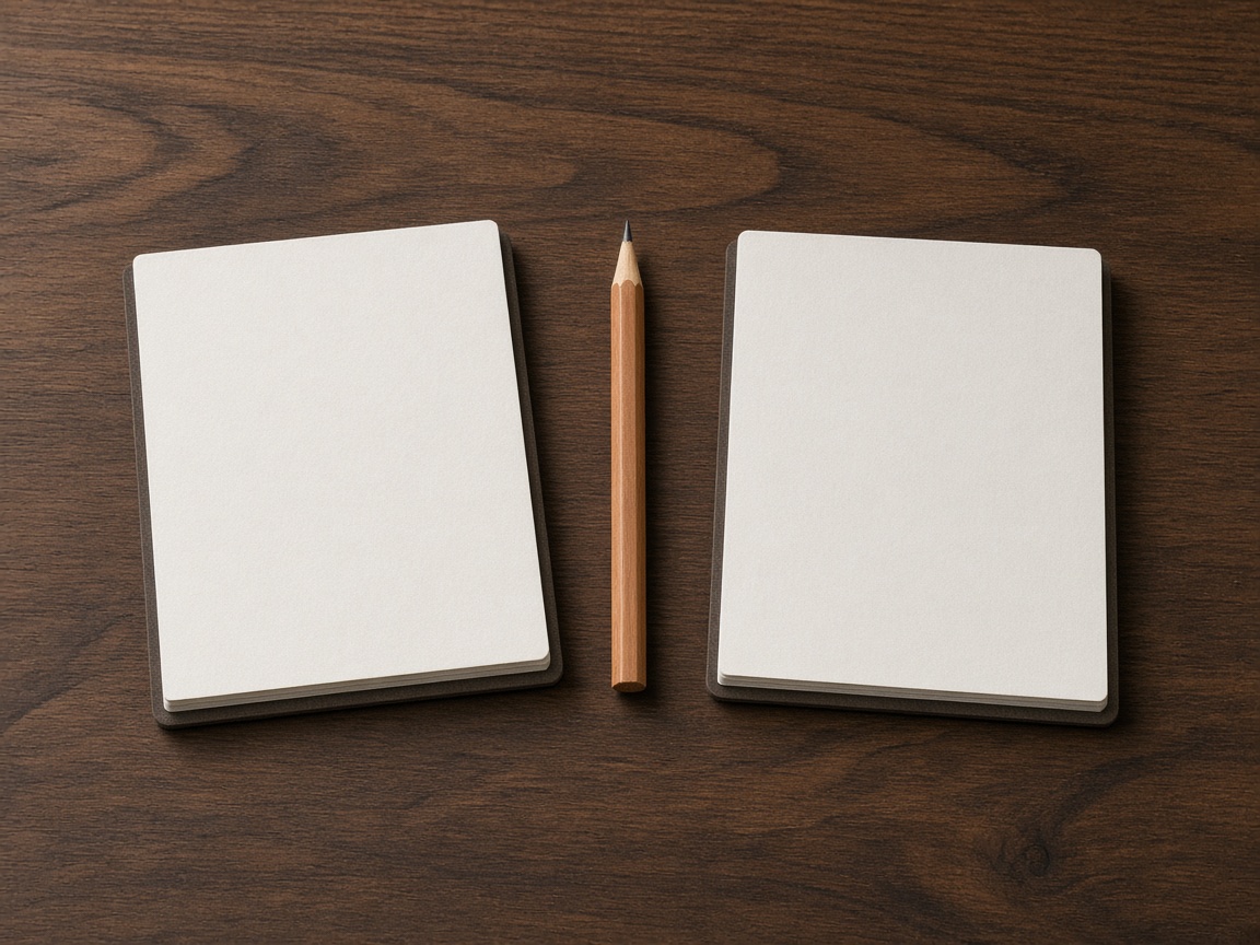 Two blank notepads lie side by side with one pencil between them.