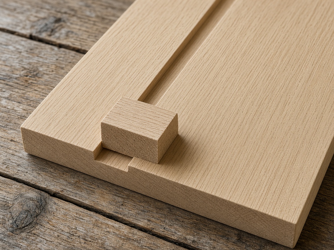 A wooden stop block sits at the end of a short groove.