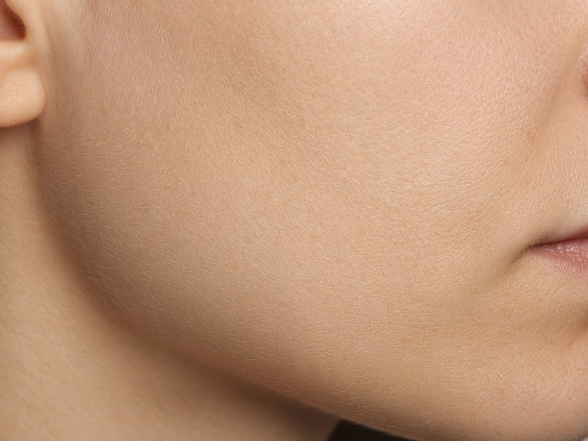 A cheek and jaw in even clinic light with nothing drawn on the skin.