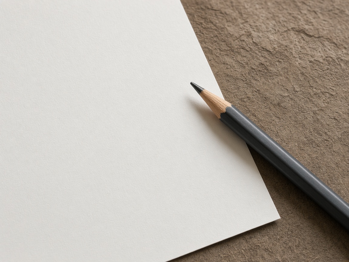 A pencil rests on a completely blank sheet of paper.